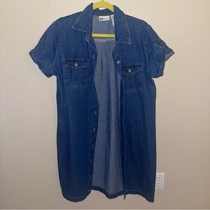 100% cotton denim mini button up dress